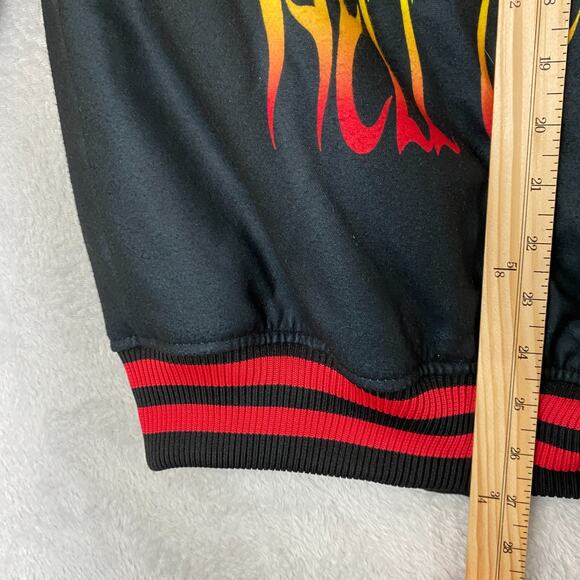 Dodge x Reason Men Varsity Bomber Jacket Limited Edition M Black Demon Flame NEW - Picture 12 of 13